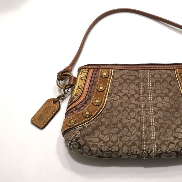 Rare Find-Vintage Coach Signature Logo Canvas/Suede Leather Wristlet Brown/Beige - Picture 3 of 7